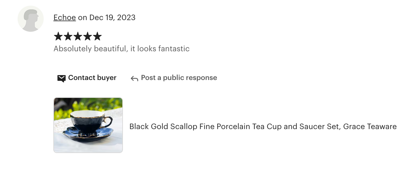 Black Gold Scallop Fine Porcelain Tea Cup and Saucer