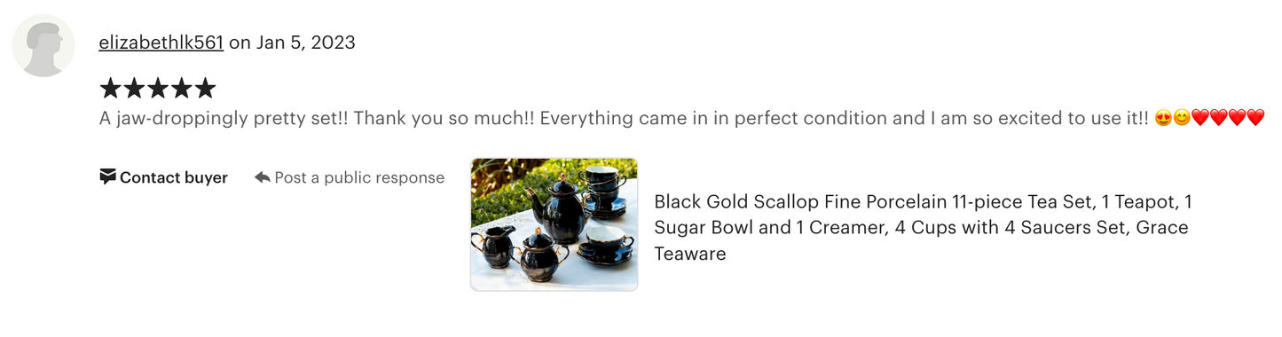 Black Gold Scallop Fine Porcelain 11-Piece Tea Set