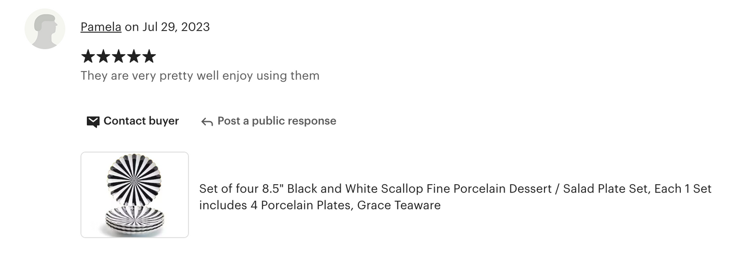 Black and White Scallop Fine Porcelain Dessert / Dinner Plate