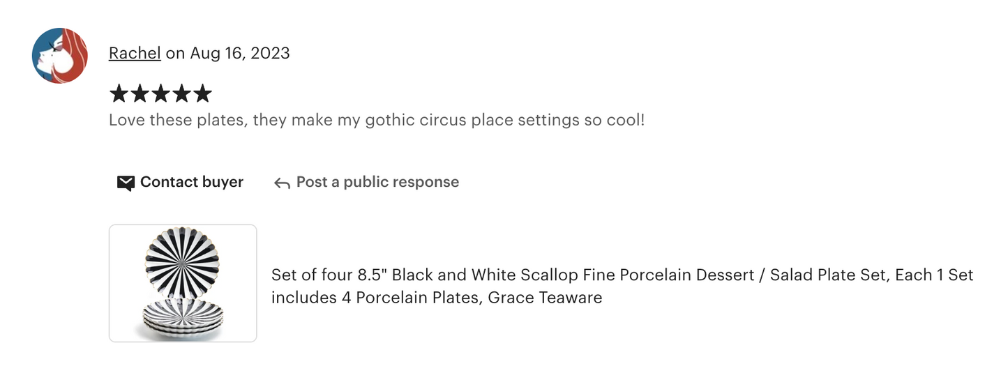 Black and White Stripe Scallop Fine Porcelain Dessert/Dinner Plate
