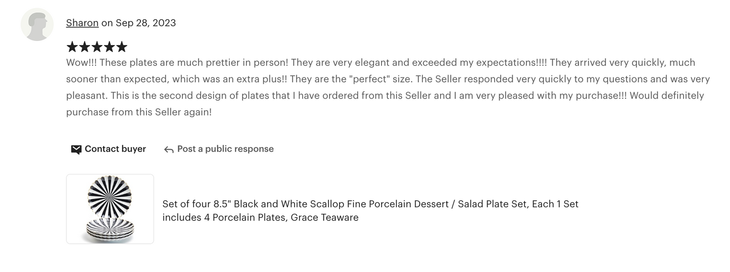 Black and White Stripe Scallop Fine Porcelain Dessert/Dinner Plate
