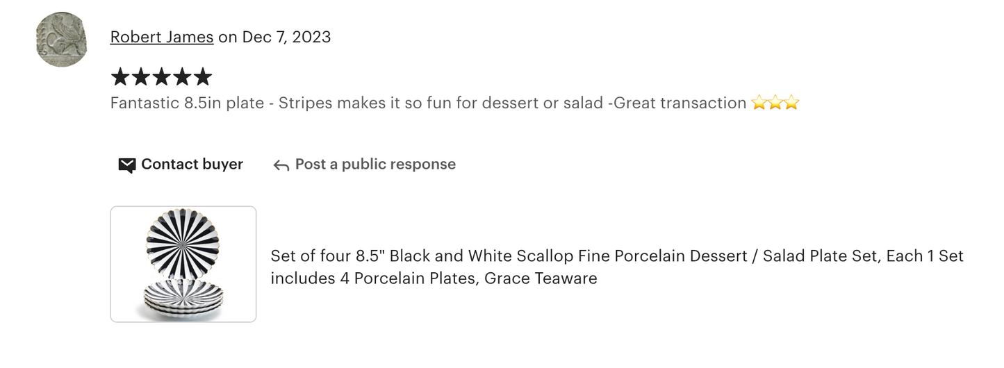 Black and White Stripe Scallop Fine Porcelain Dessert/Dinner Plate