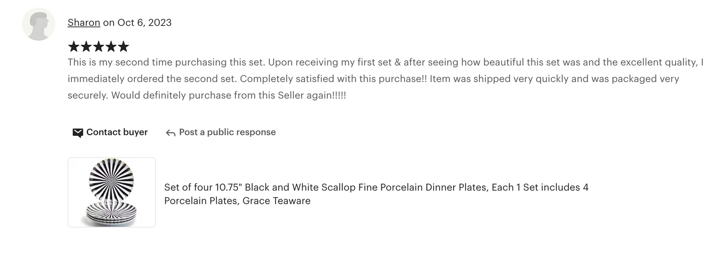 Black and White Stripe Scallop Fine Porcelain Dessert/Dinner Plate