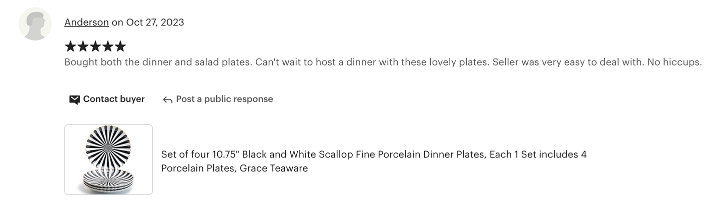 Black and White Stripe Scallop Fine Porcelain Dessert/Dinner Plate