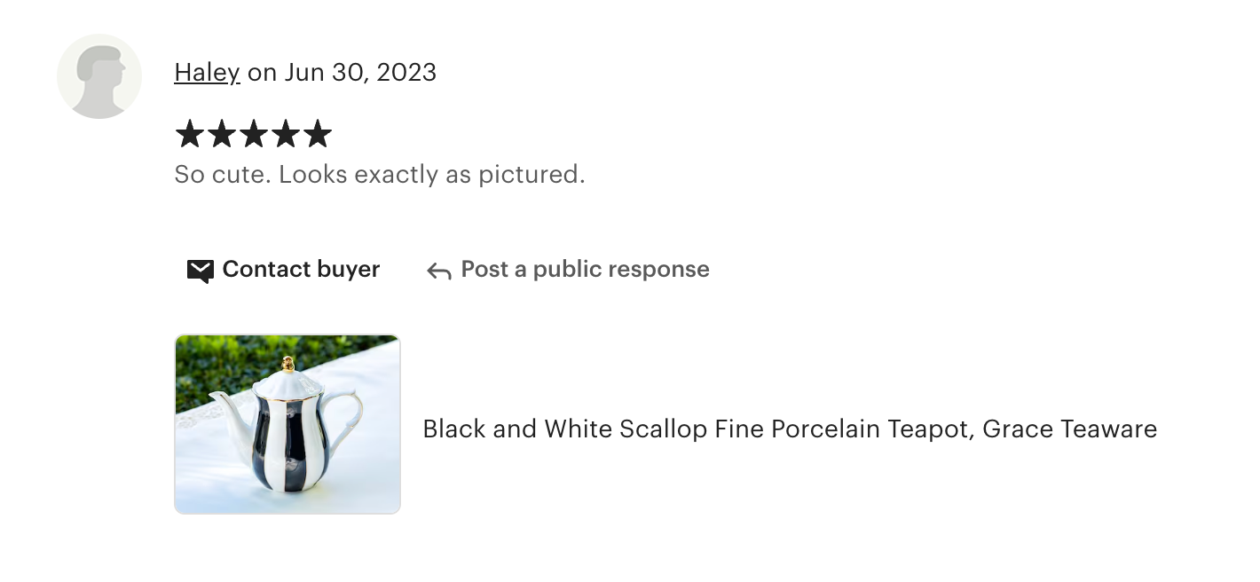 Black and White Scallop Fine Porcelain Teapot