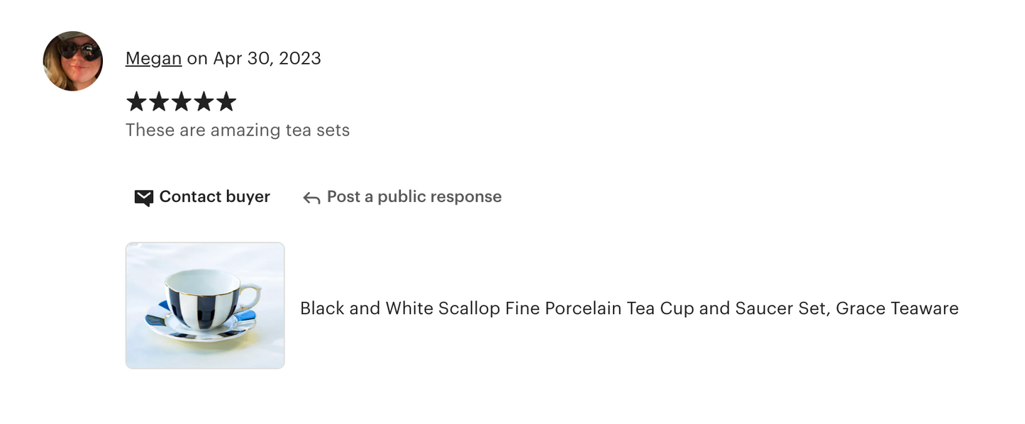 Black and White Scallop Fine Porcelain Tea Cup and Saucer