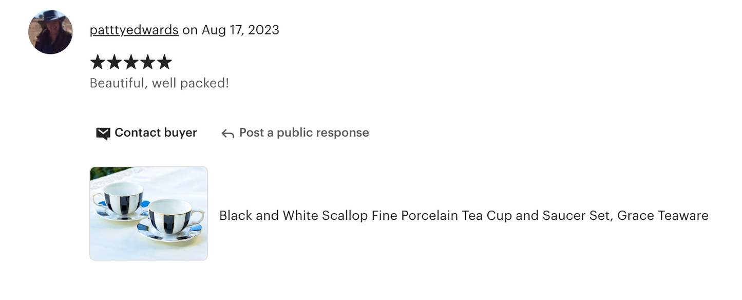 Black and White Scallop Fine Porcelain Tea Cup and Saucer