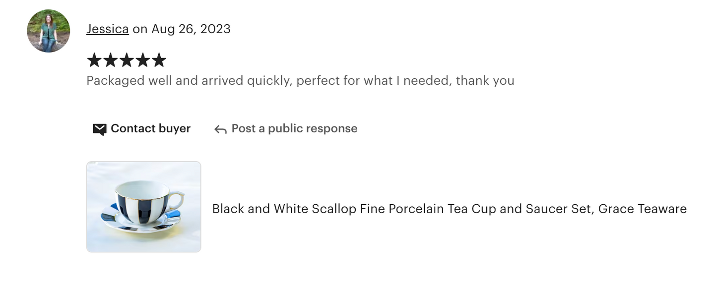 Black and White Scallop Fine Porcelain Tea Cup and Saucer