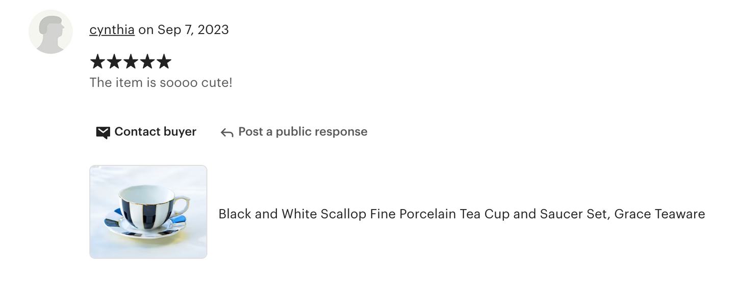 Black and White Scallop Fine Porcelain Tea Cup and Saucer