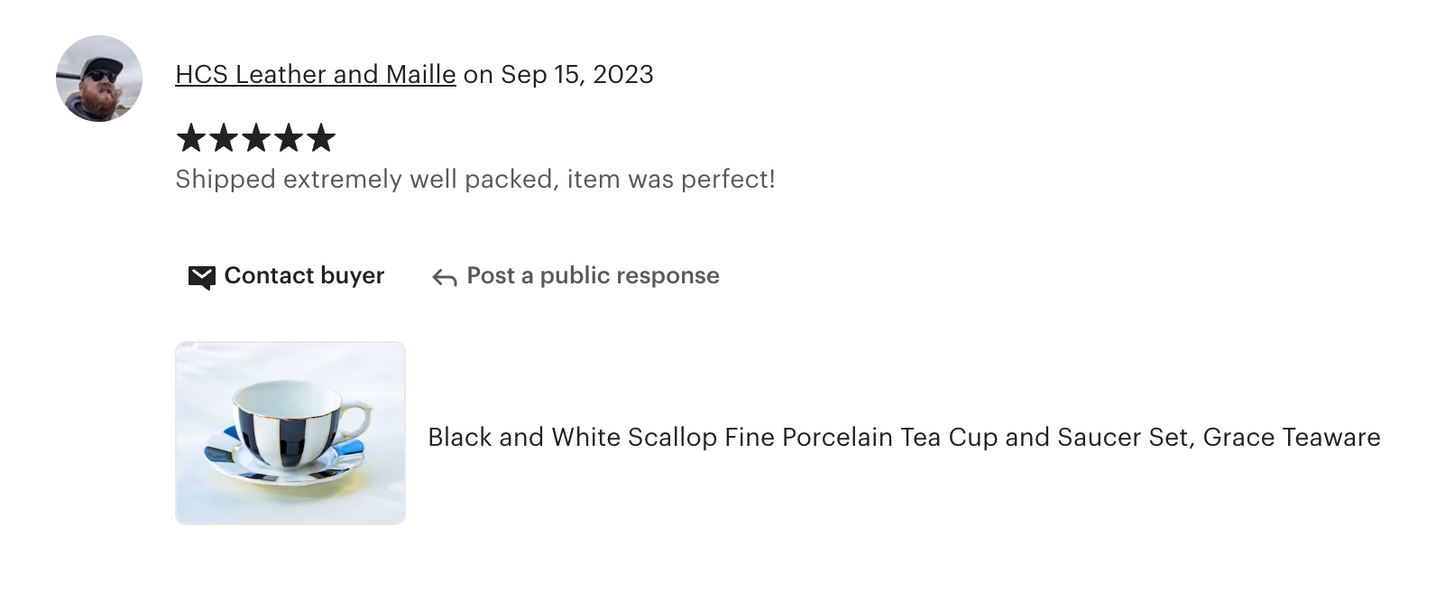 Black and White Scallop Fine Porcelain Tea Cup and Saucer