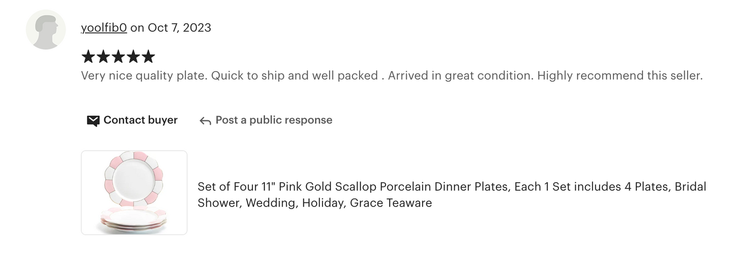 Pink and White Scallop Fine Porcelain Dessert/Dinner Plate