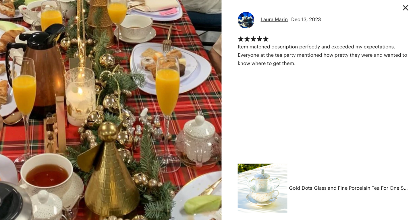 Gold Dots Glass and Fine Porcelain Tea For One Set