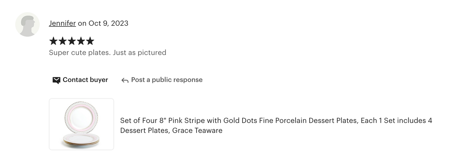 Pink Stripe with Gold Dots Fine Porcelain Dessert/Dinner Plate