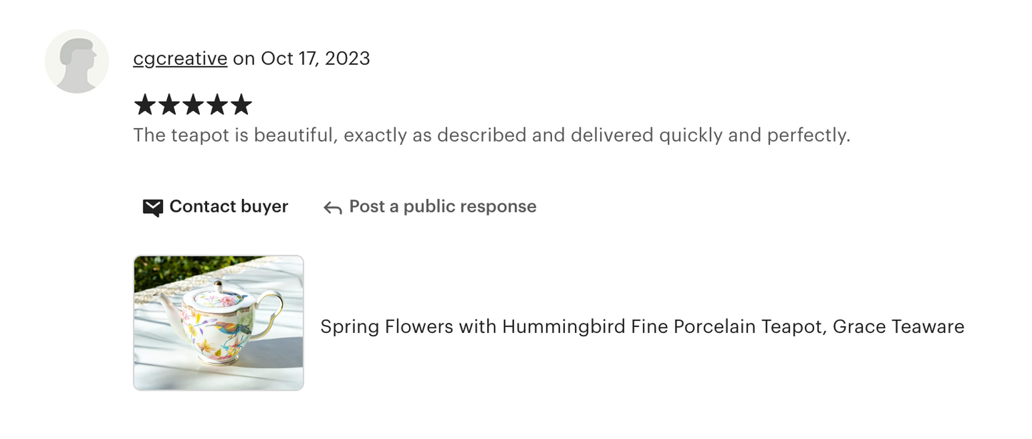 Spring Flowers with Hummingbird Fine Porcelain Teapot