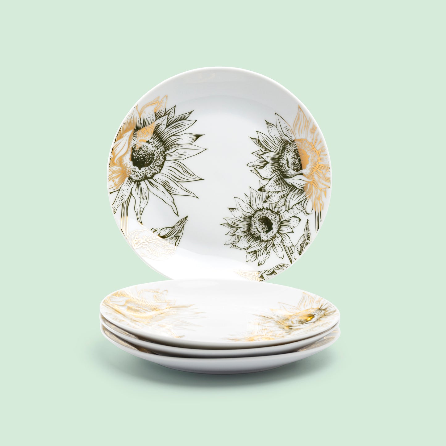 Grace Teaware Gold Sunflower Fine Porcelain Dessert / Salad Plate set of 4