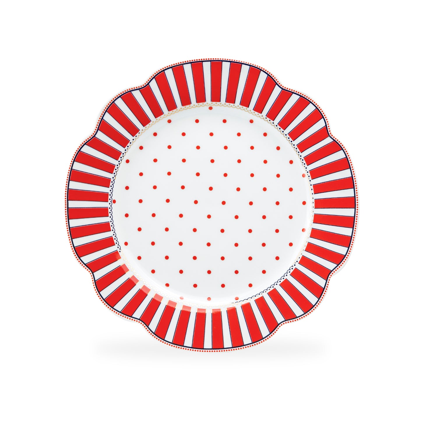 Red Josephine Stripes and Dots Fine Porcelain Dessert/Dinner Plate