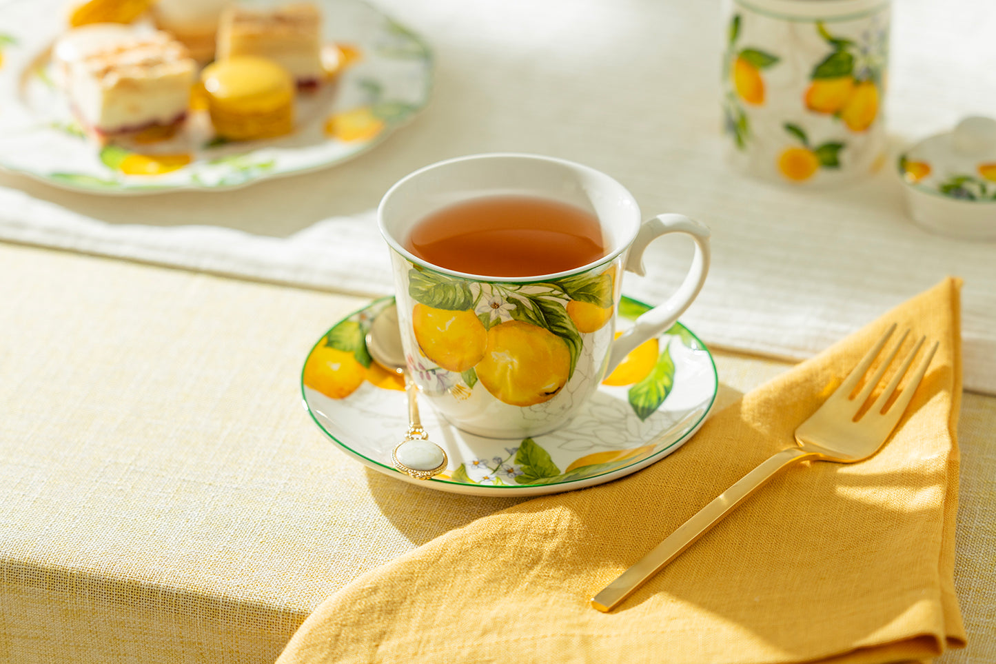 Lemon Garden Fine Porcelain Tea Cup and Saucer