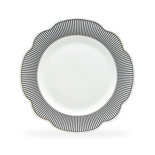 Dark Gray Stripes Scallop Fine Porcelain Dinner Plate
