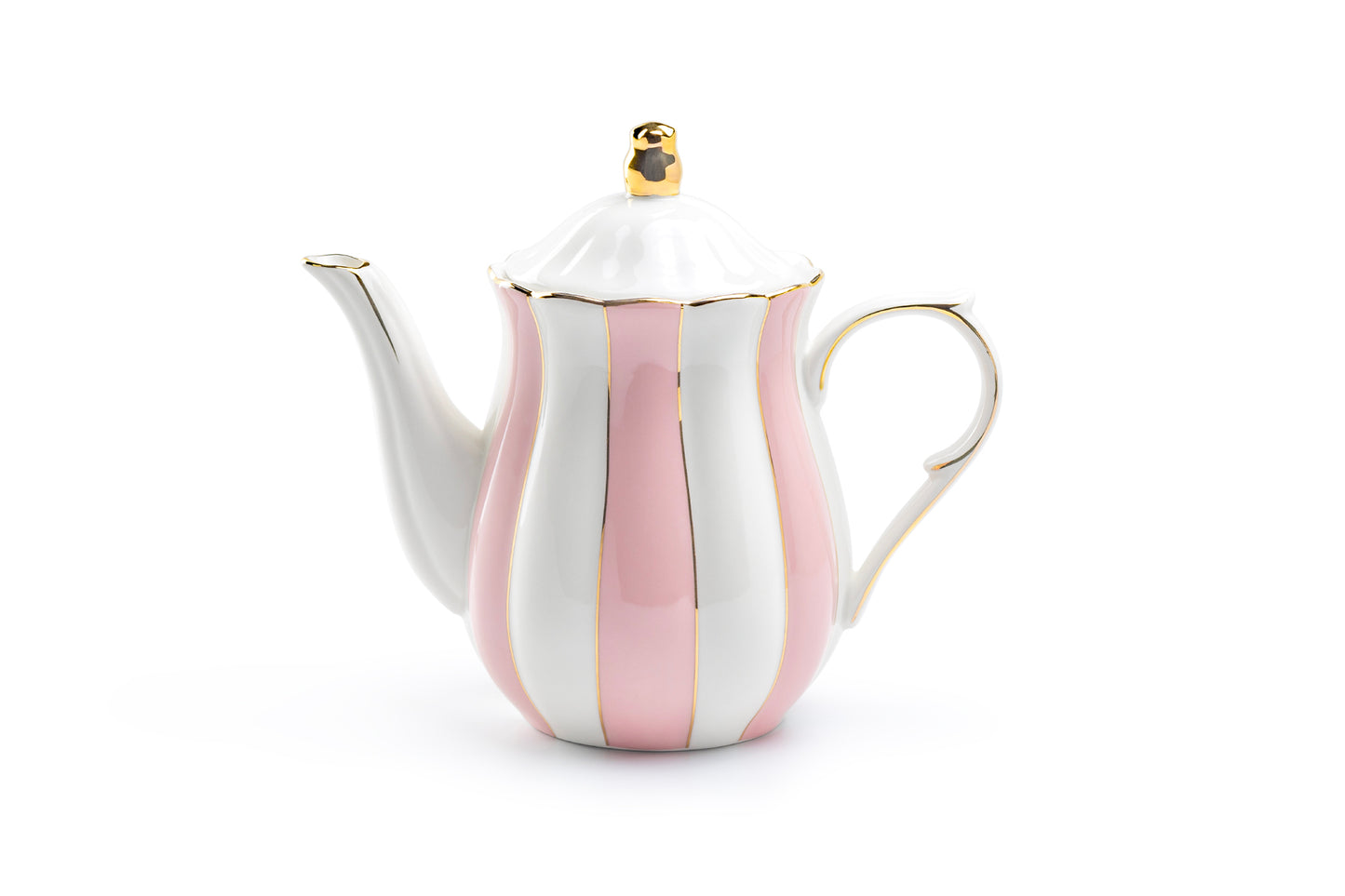 Grace Teaware Pink and White Scallop Fine Porcelain Teapot