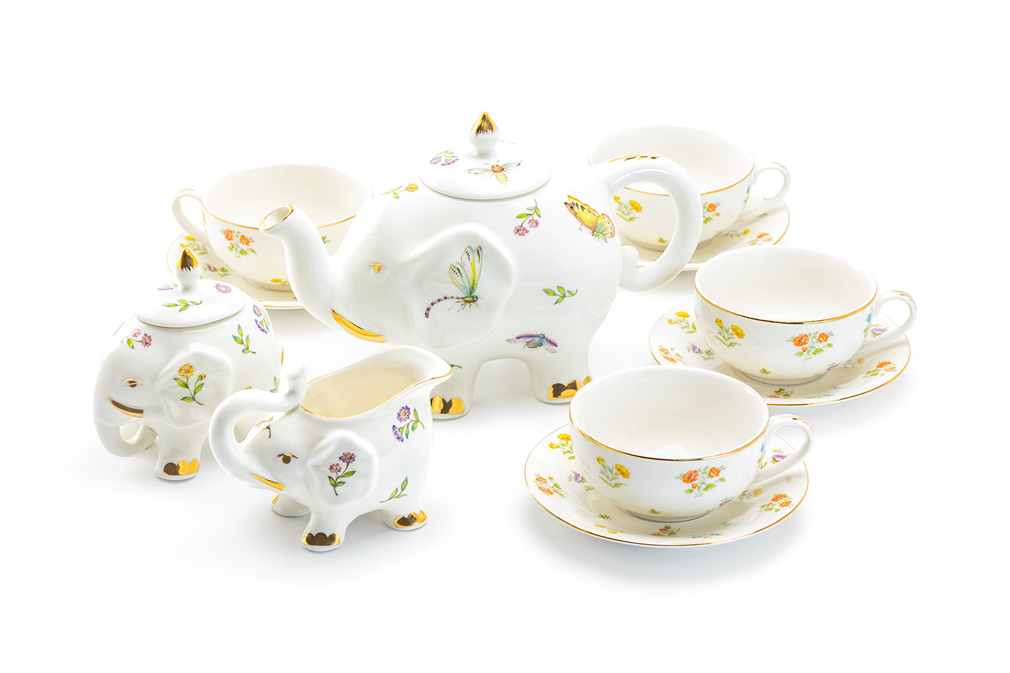 Grace Teaware Flower Garden Elephant Fine Porcelain 11-piece Tea Set