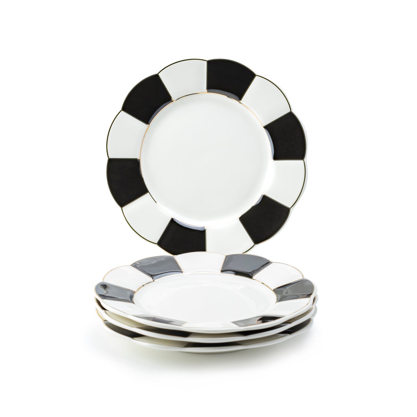 Black and White Scallop Fine Porcelain Dessert/Dinner Plate
