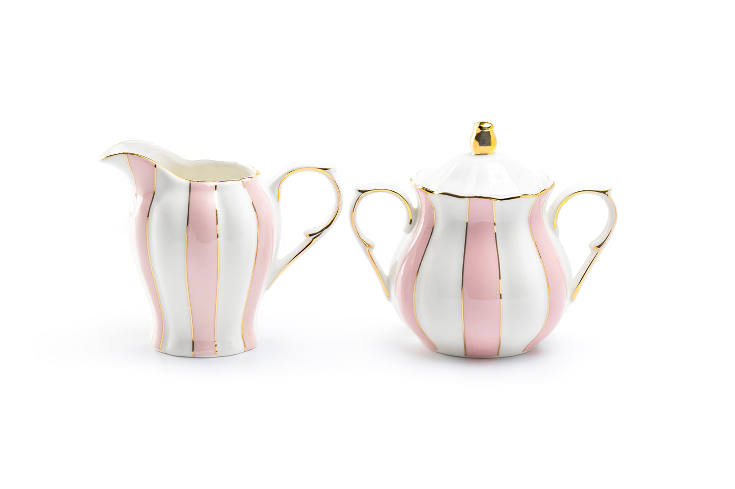 Grace Teaware Pink and White Scallop Fine Porcelain Sugar & Creamer Set