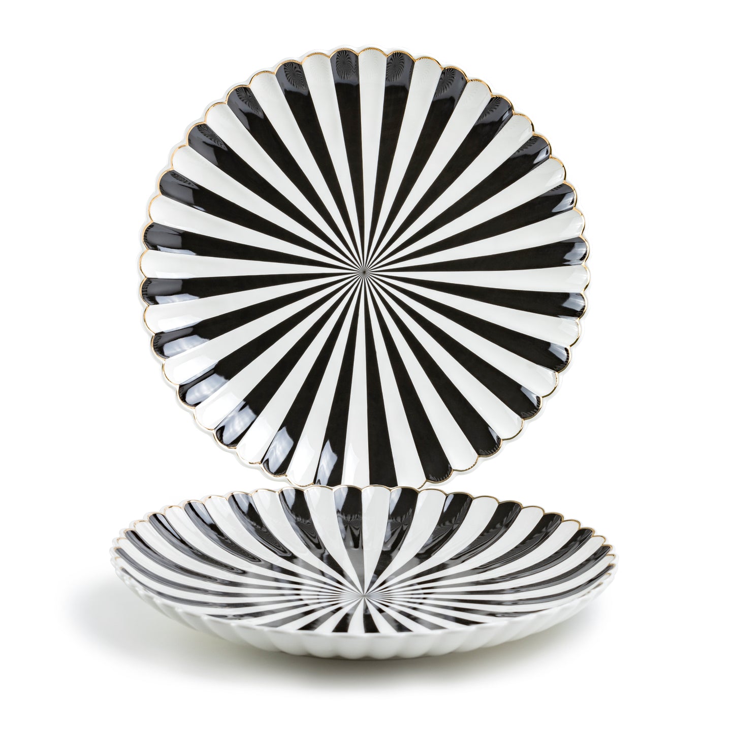 Black and White Stripe Scallop Fine Porcelain 12.5" Charger Plate