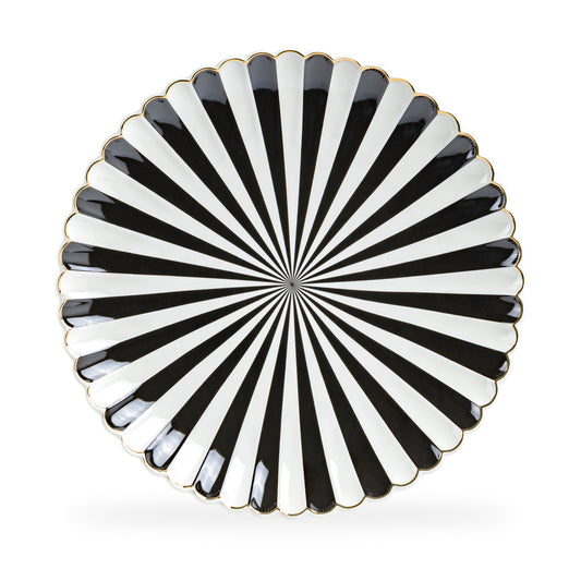 Black and White Stripe Scallop Fine Porcelain 12.5" Charger Plate