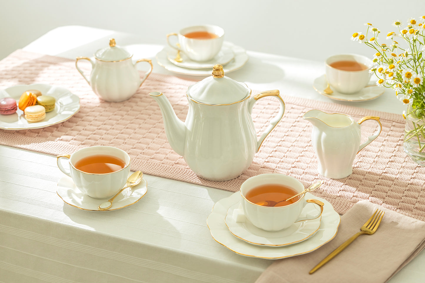 Grace Teaware White Gold Scallop Fine Porcelain Tea Set