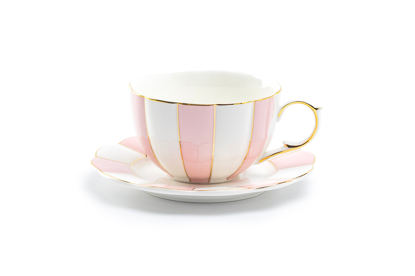Grace Teaware Pink and White Scallop Fine Porcelain Tea Cup and Saucer