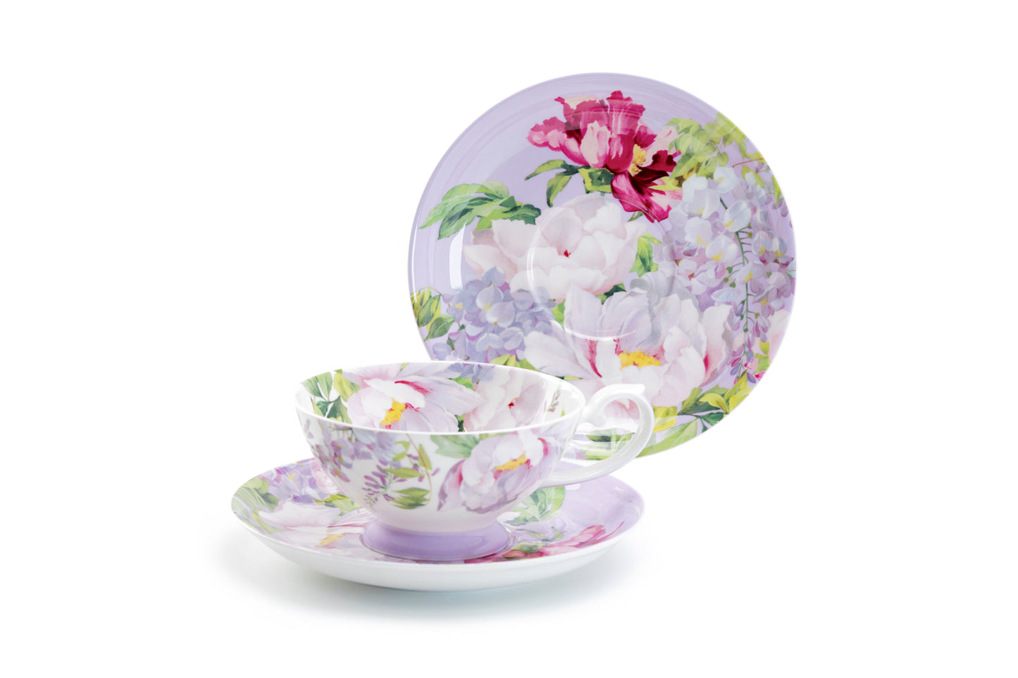 Stechcol Gracie Bone China Peony Bloom Purple Bone China Cup and Saucer Set