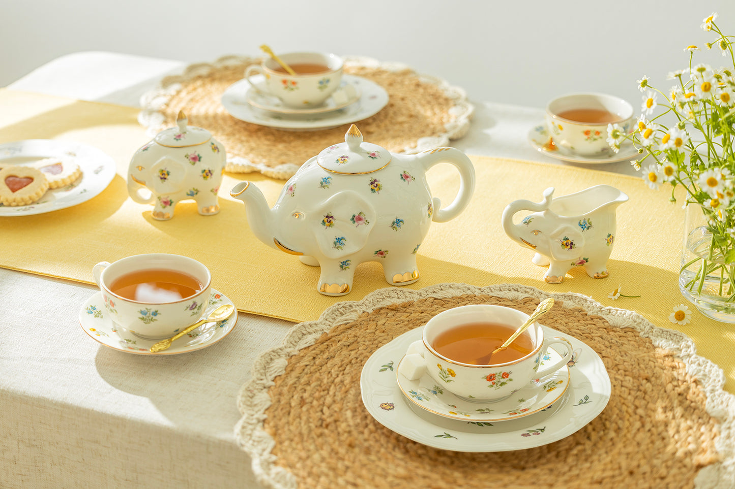 Floral Elephant Fine Porcelain Tea Set