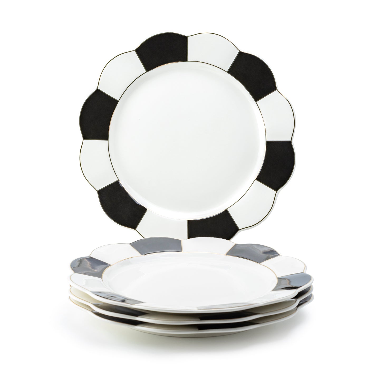 Black and White Scallop Fine Porcelain Dessert/Dinner Plate