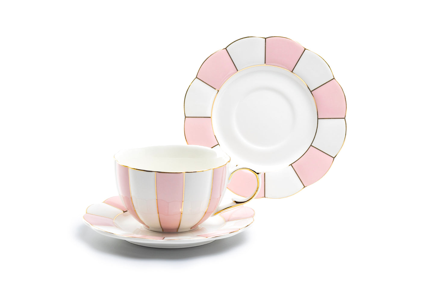 Grace Teaware Pink and White Scallop Fine Porcelain Tea Cup and Saucer set