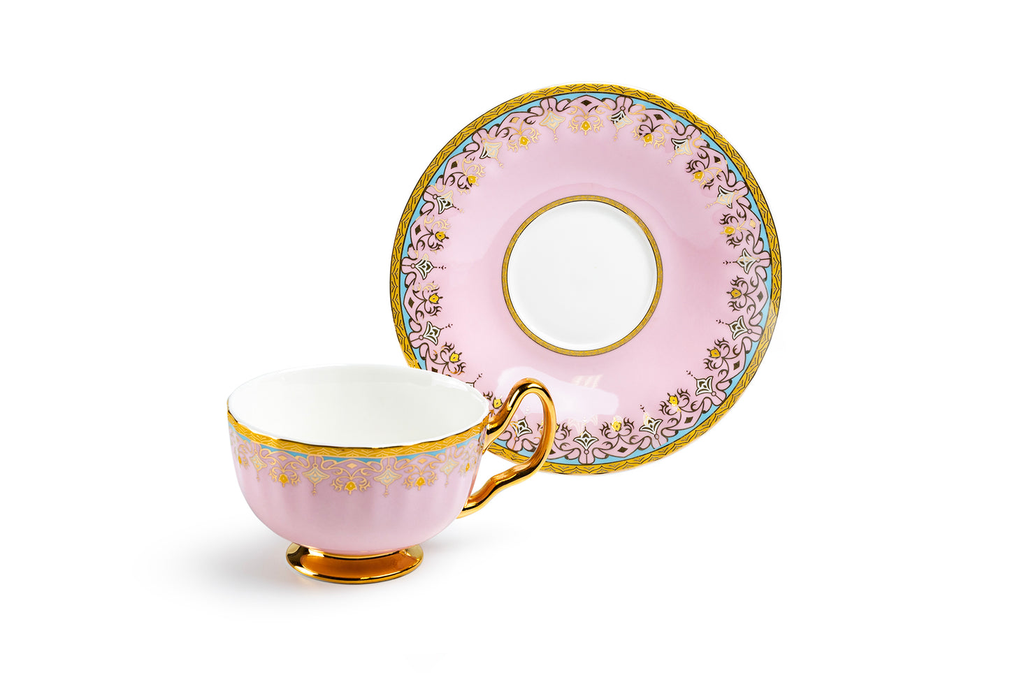 Pink Floral Toile Fine Porcelain Tea Cup and Saucer