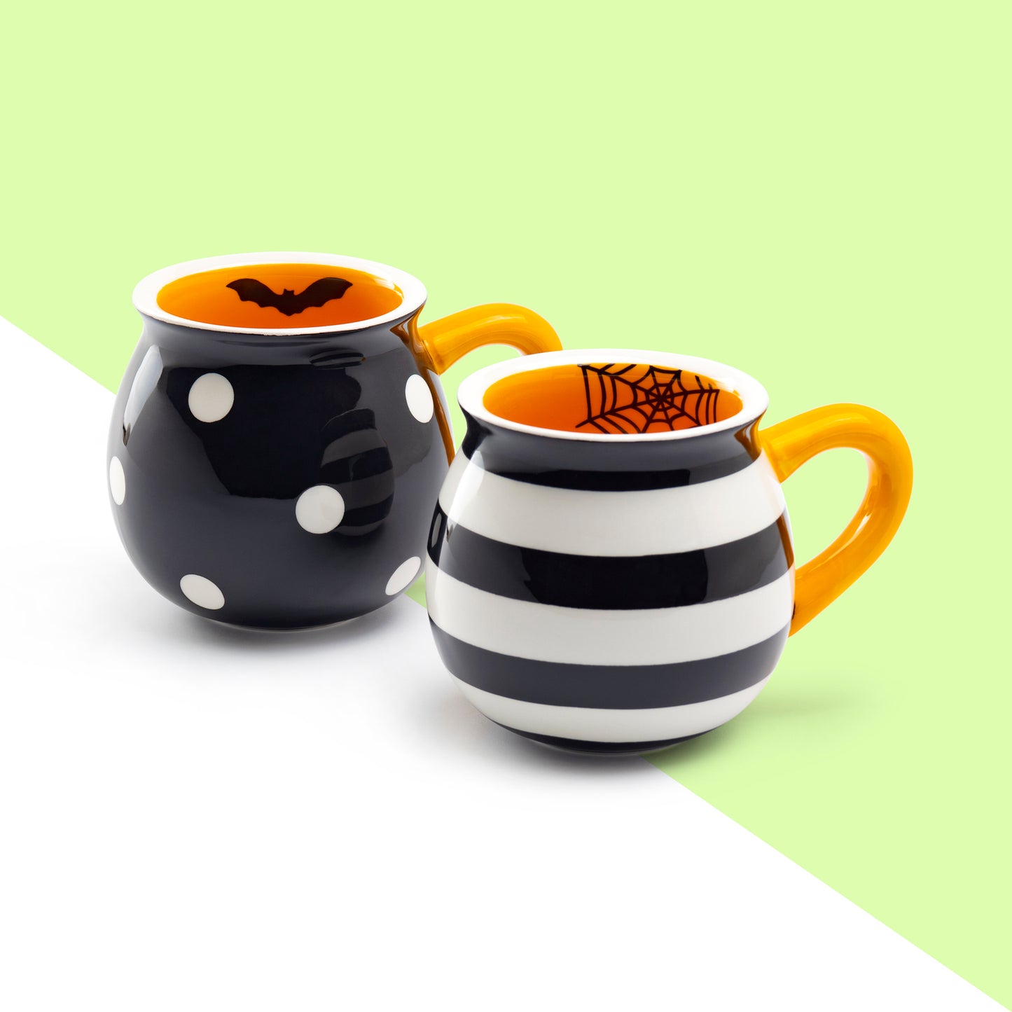 Terramoto Ceramic Halloween Bat Dots and Spider Web Stripes Mugs