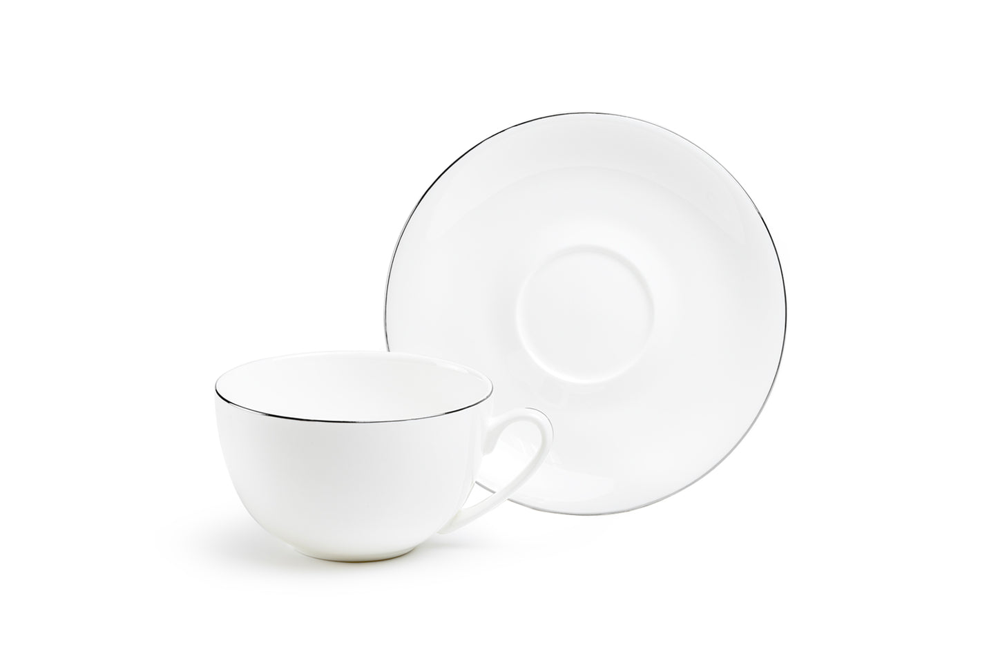 Silver Rim Blanc Bone China Cup and Saucer