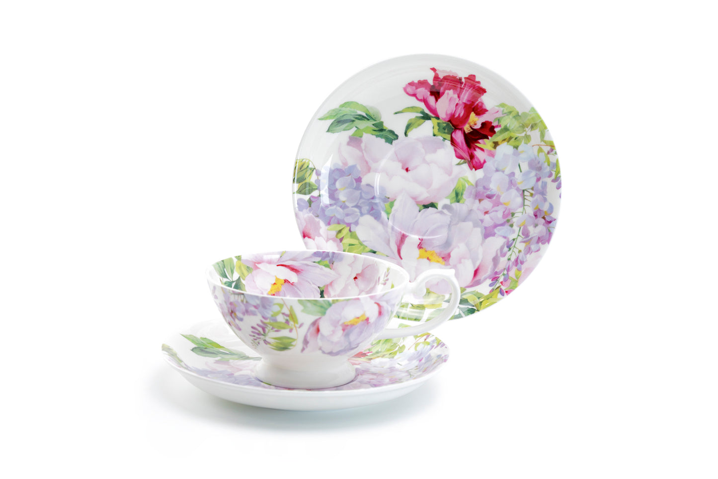 Stechcol Gracie Bone China Peony Bloom Bone China Cup and Saucer Set