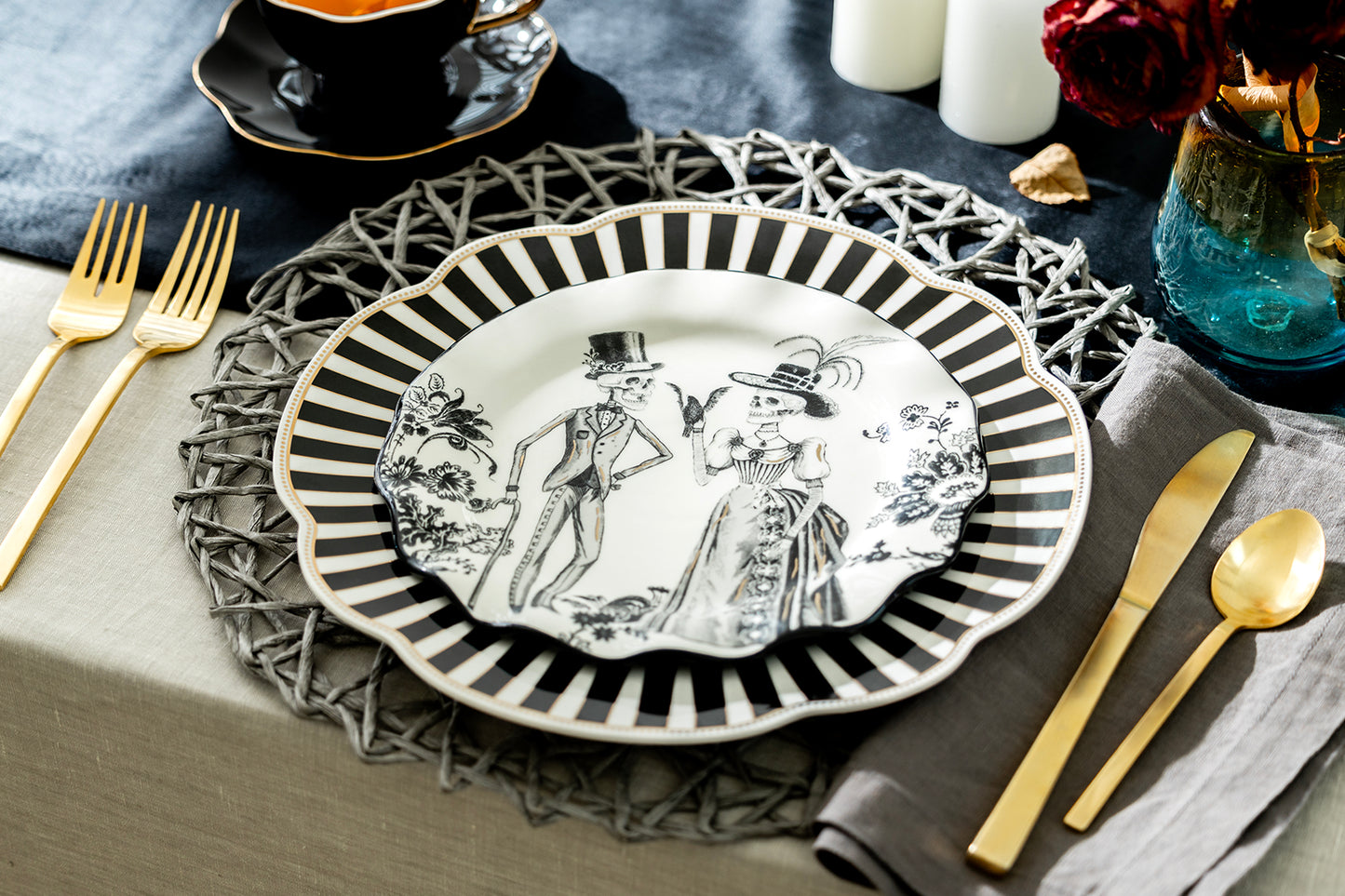 Halloween Victorian Skeletons Dessert/Dinner Plate