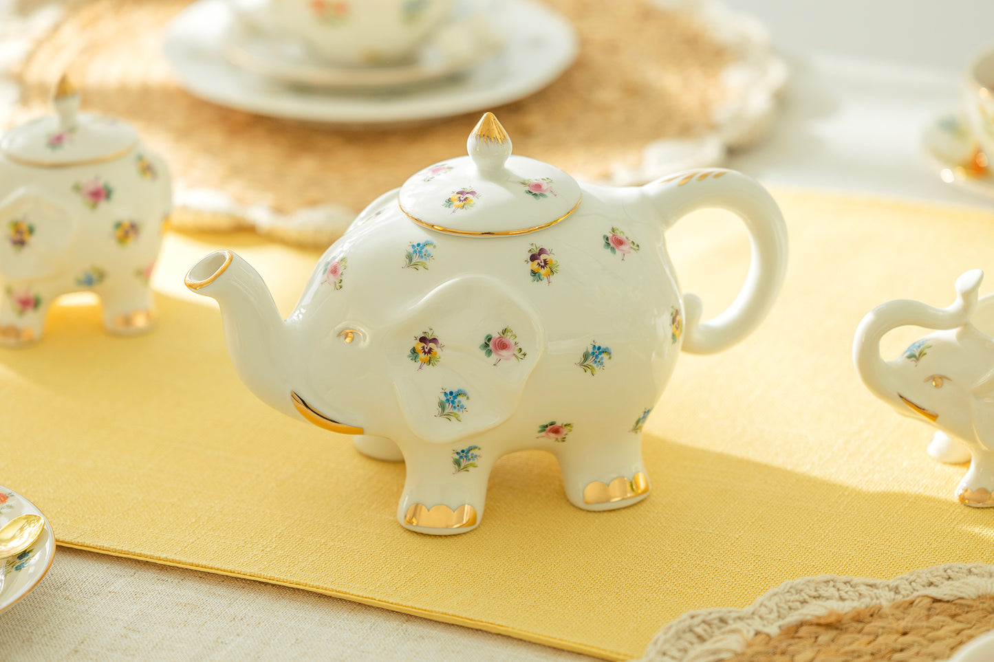 Grace Teaware Floral Elephant Fine Porcelain Teapot