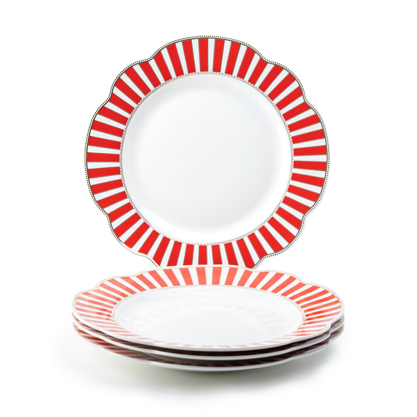 Red Josephine Stripes and Dots Fine Porcelain Dessert/Dinner Plate