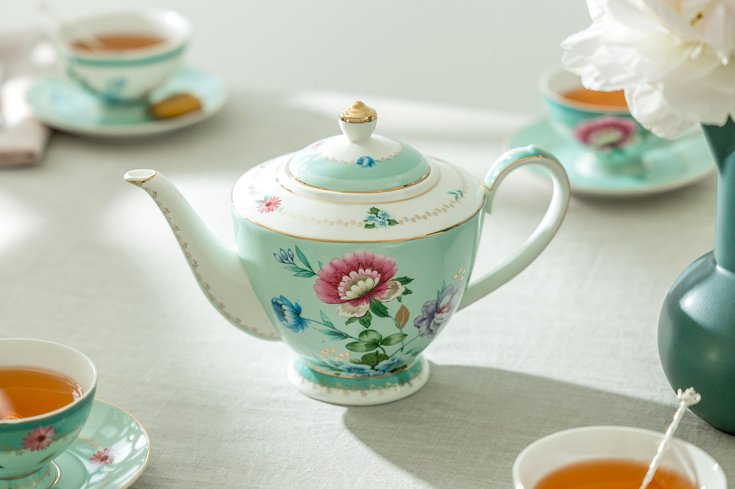 Grace Teaware Mint Floral Garden Fine Porcelain Teapot