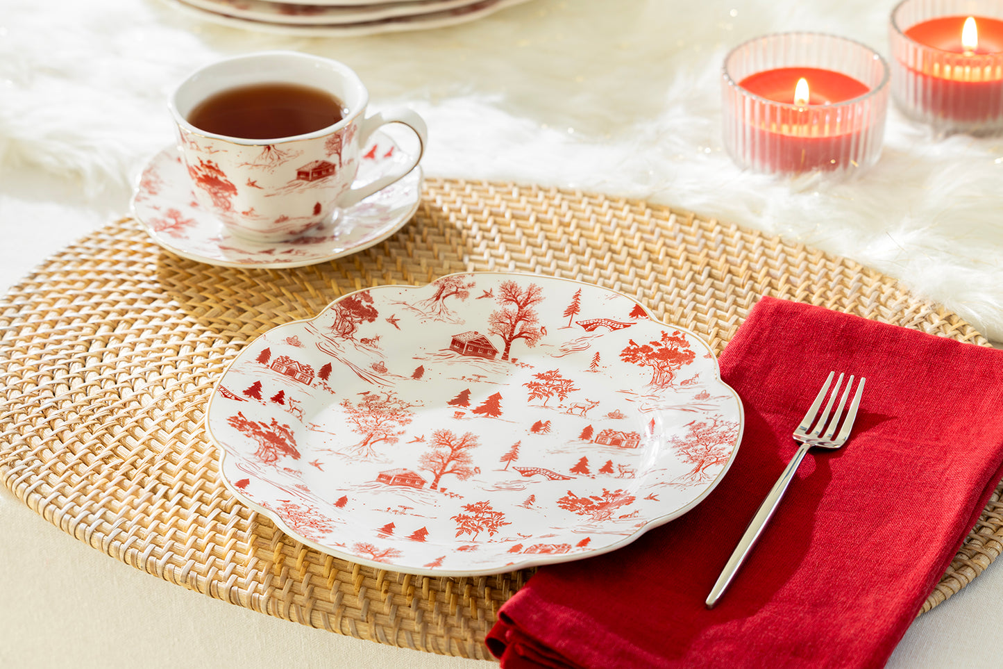 Red Village Fine Porcelain Dessert/Dinner Plate