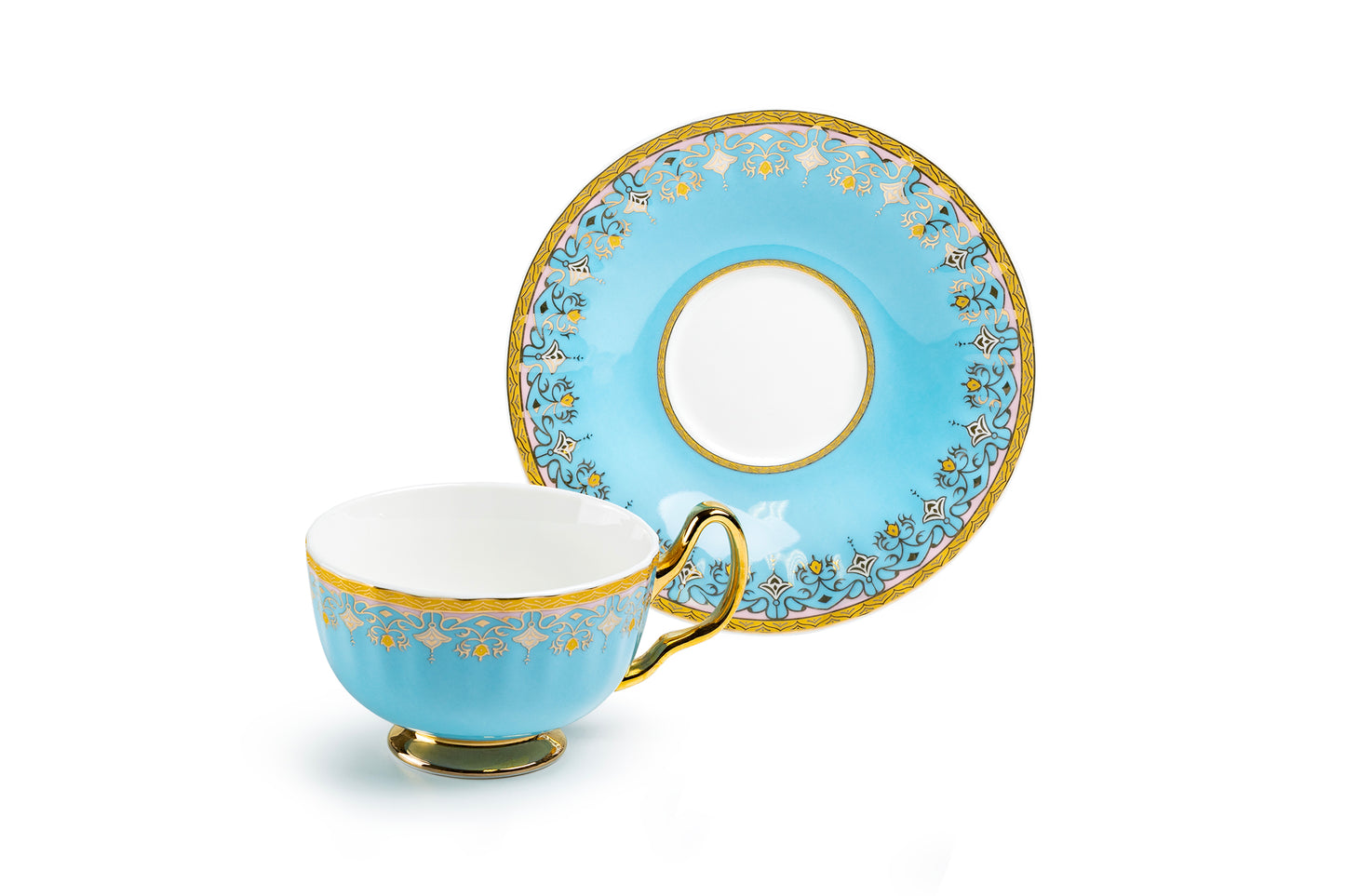 Blue Floral Toile Fine Porcelain Tea Cup and Saucer