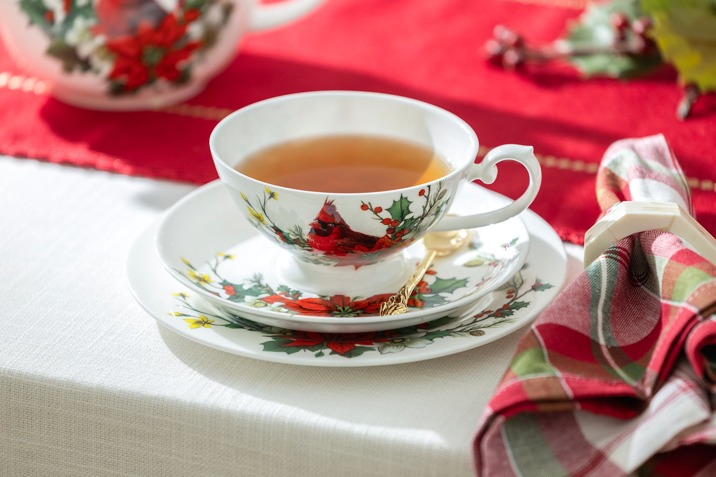 Cardinal Poinsettia Bone China Tea Set