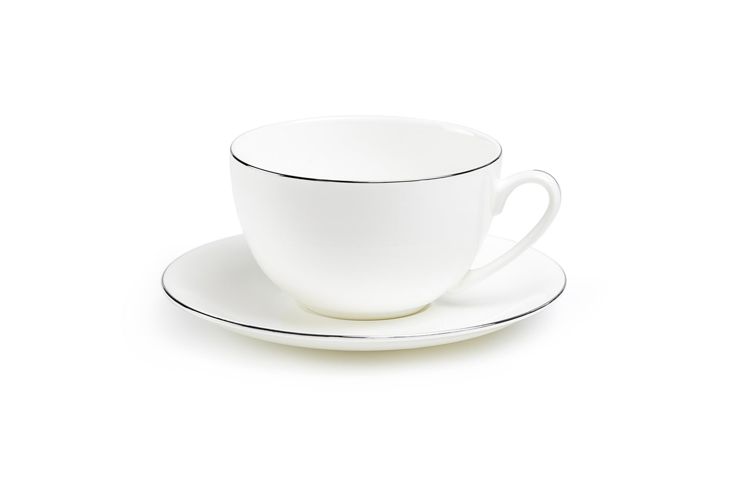 Silver Rim Blanc Bone China Cup and Saucer
