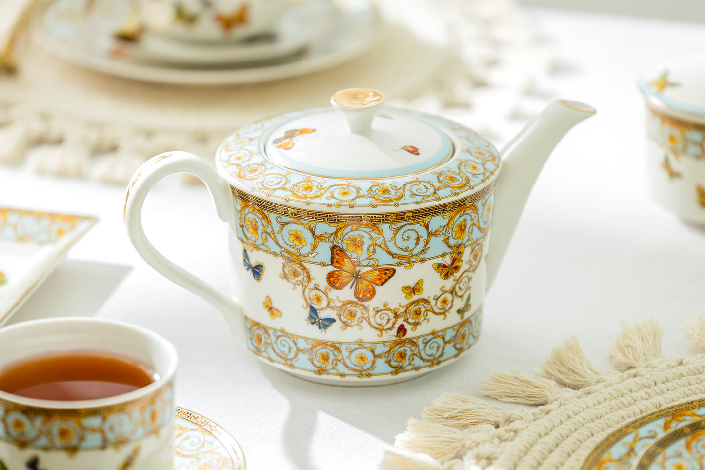 Grace Teaware Blue Butterflies Teapot