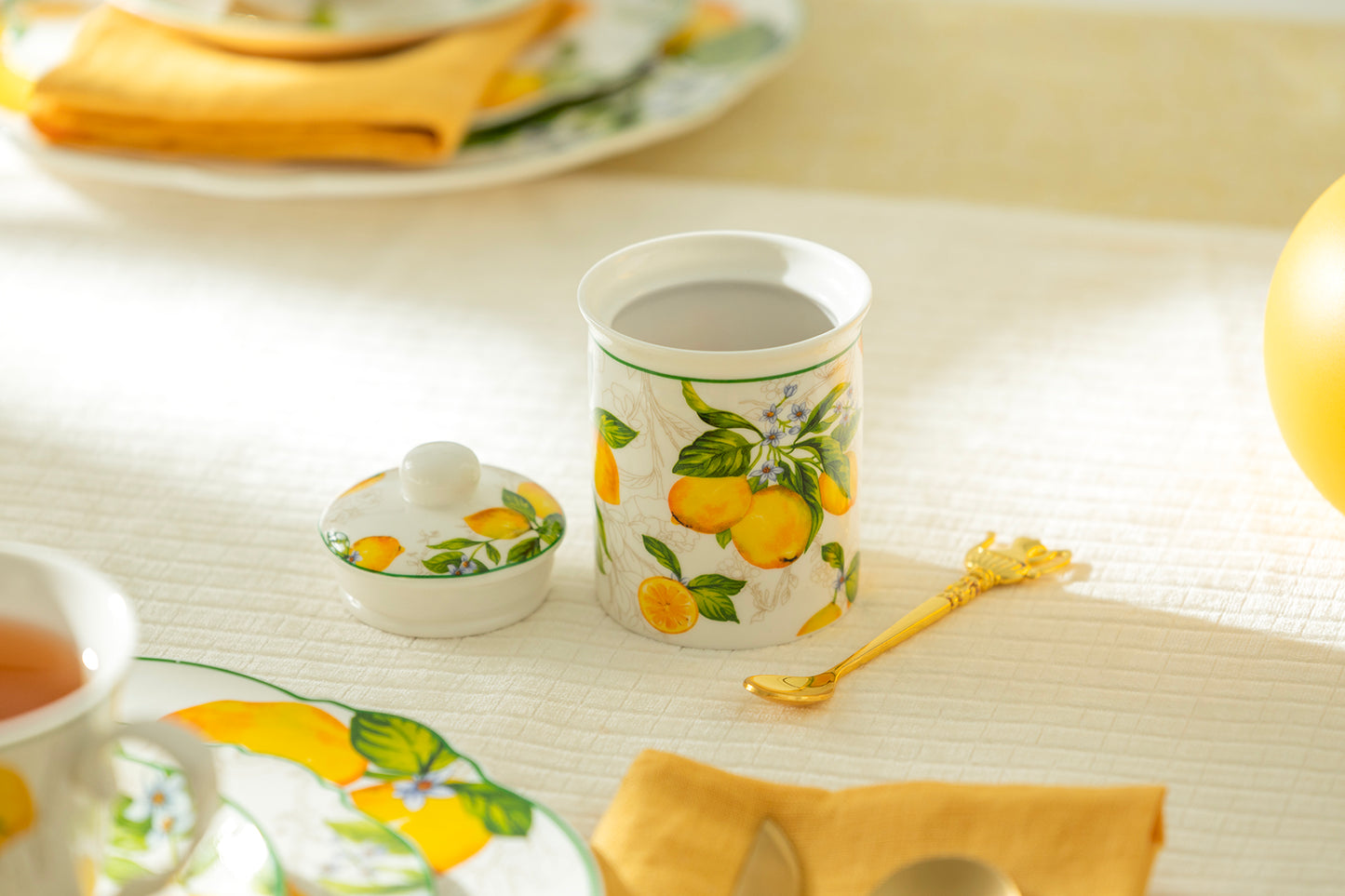 Lemon Garden Fine Porcelain Spice Jars with Silicone Gasket Set of 2