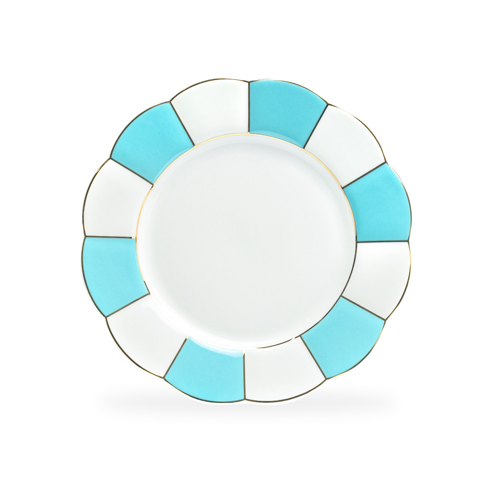 Grace Teaware Turquoise Gold Scallop Fine Porcelain Dessert Plate