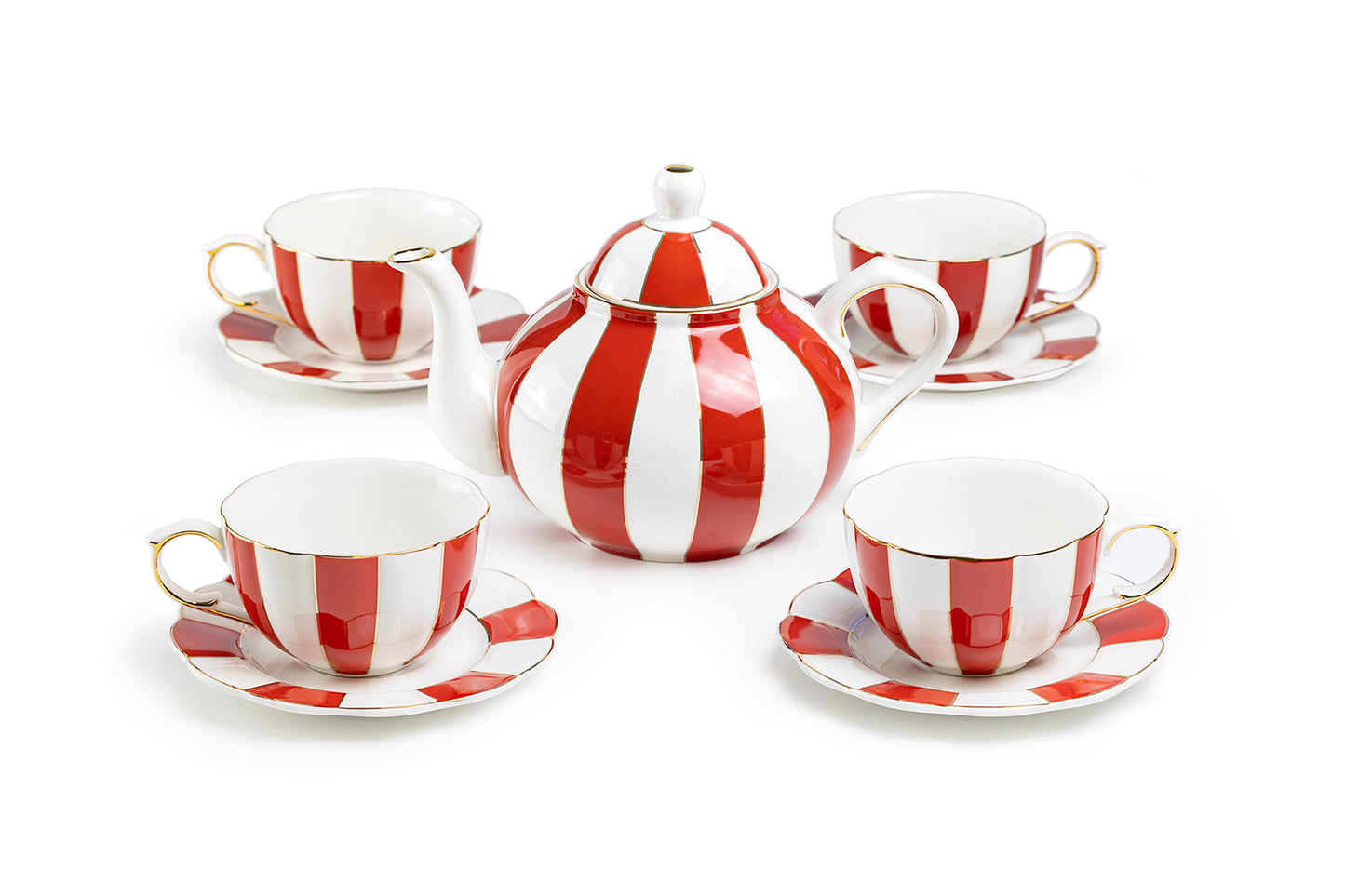 Red Carousel Fine Porcelain 9-Piece Tea Set